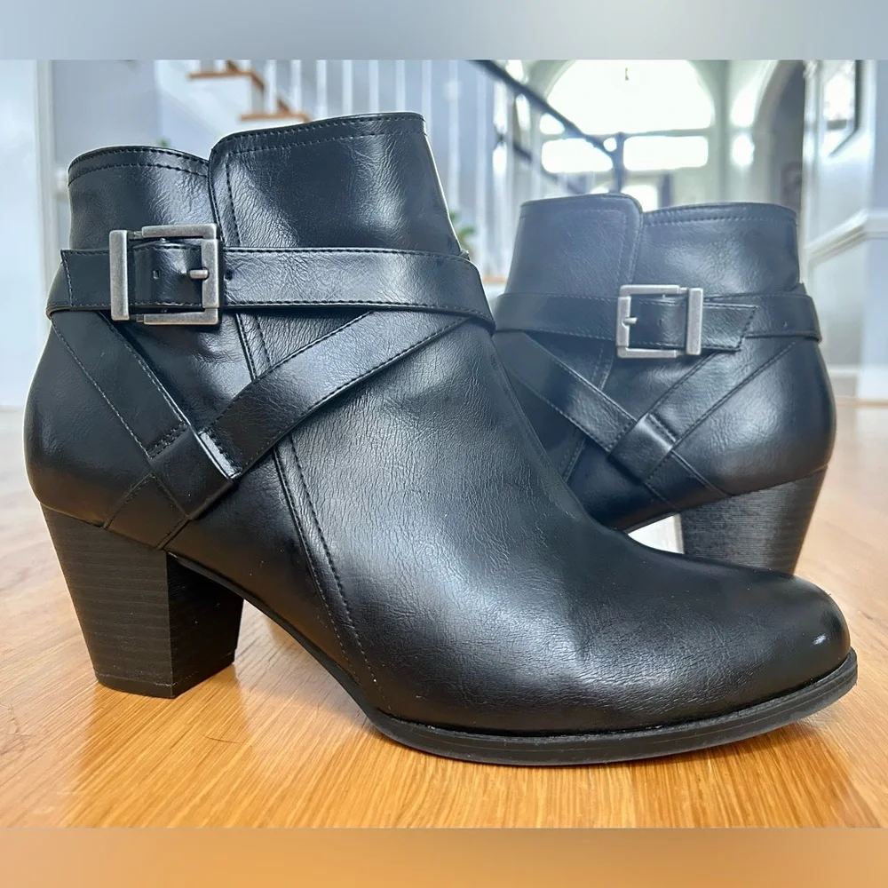 Abella Black Ankle Boots with Buckle - Picture 2 of 11